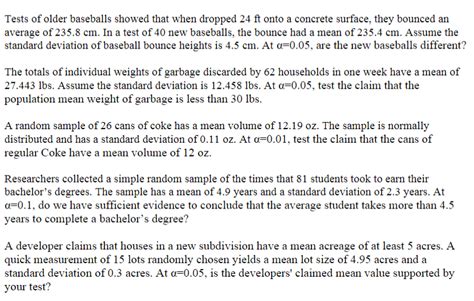 tests of older baseballs showed that when dropped|Solved 8. Tests of older baseballs showed that when dropped.